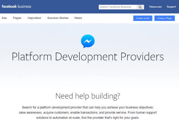 Facebook's nieuwe directory met platformontwikkelingsproviders is een bron voor bedrijven om providers te vinden die gespecialiseerd zijn in het ontwikkelen van ervaringen op Messenger.