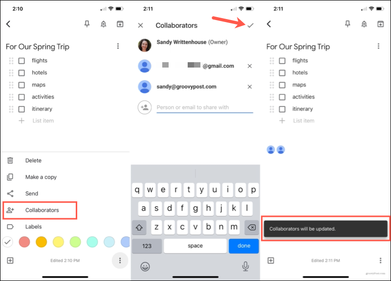Voeg een medewerker toe om notities te delen in Google Keep Mobile