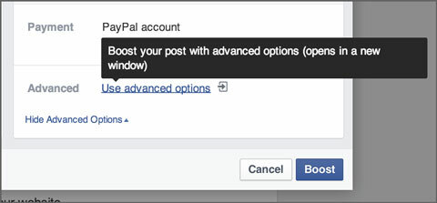 facebook geavanceerde opties in advertenties