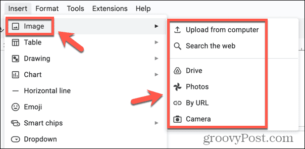 Google Docs voegt afbeeldingsopties in