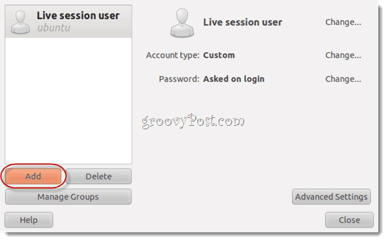 live sessie gebruiker ubuntu