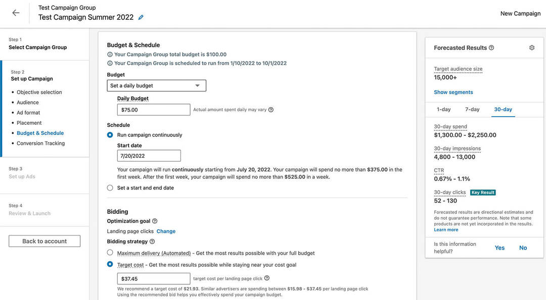 hoe-te-linkenin-campagnemanager-bereik-frequentieprognose-budgetten aanpassen-stap-3