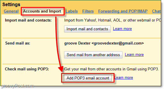 importeer externe e-mail van derden in gmail zonder door te sturen