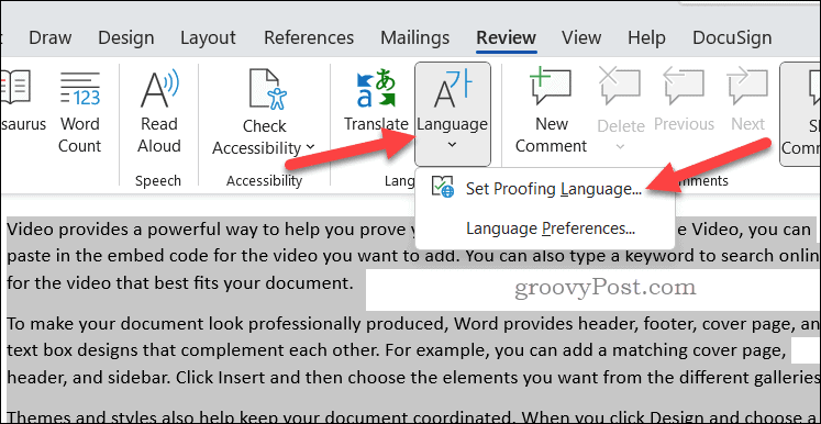 Stel de controletaalknop in Word in