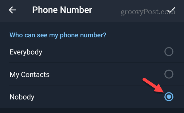 Niemand kan mijn telefoonnummer zien op Telegram op Android