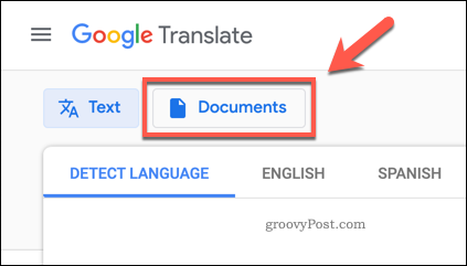 De Google Translate Documents-knop