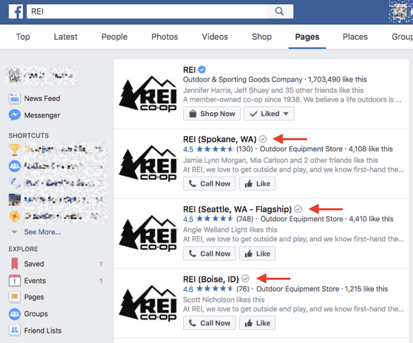 Geverifieerde lokale bedrijven op Facebook ontvangen een grijze verificatiebadge naast hun naam in zoekresultaten en op hun pagina.
