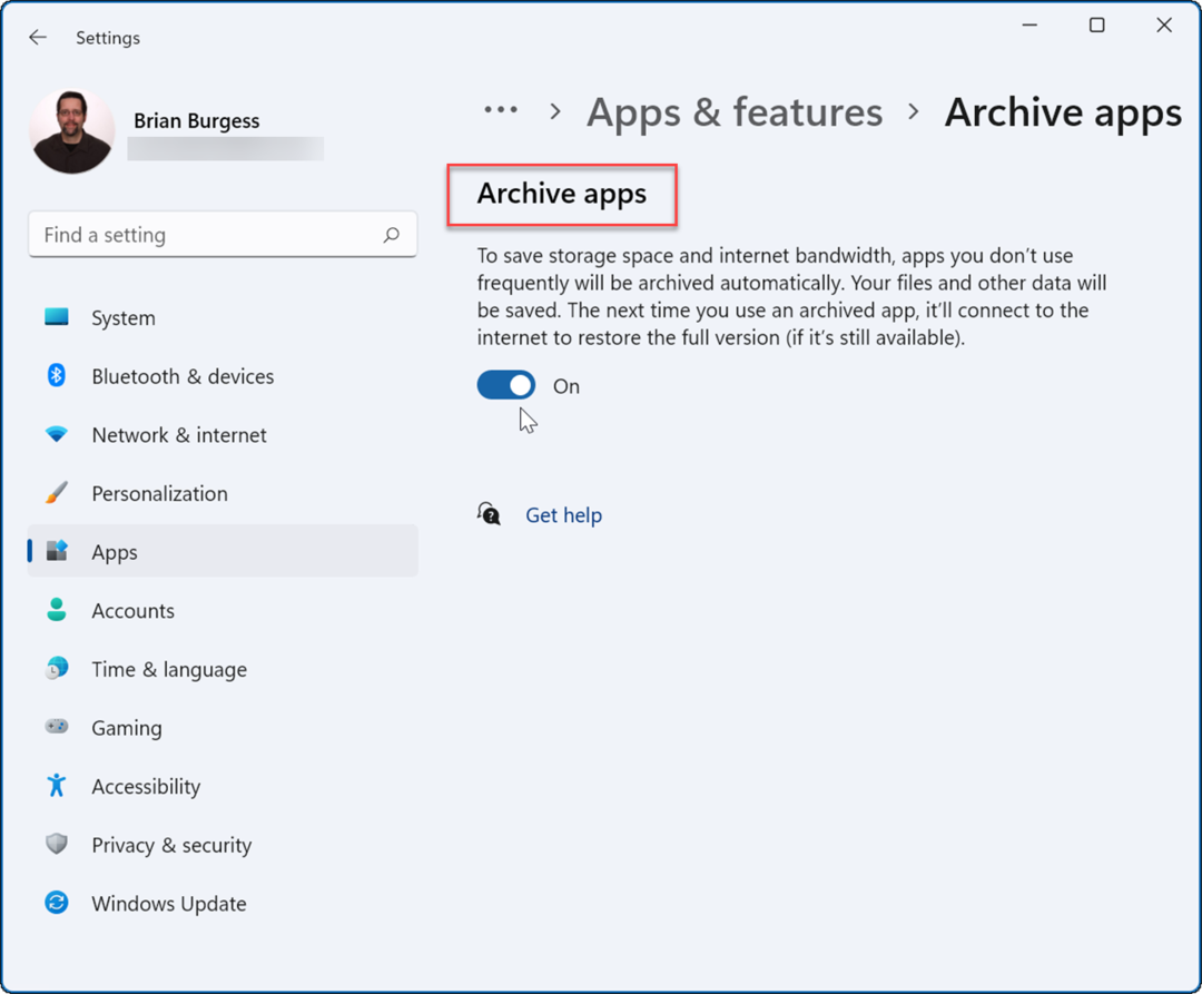 Archief-apps inschakelen op Windows 11