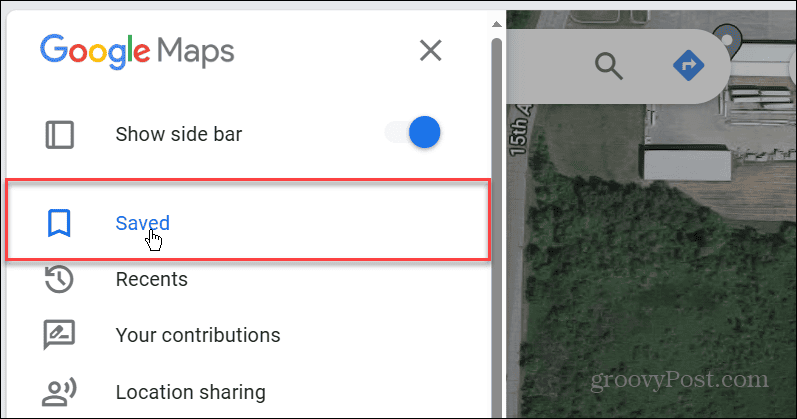 opgeslagen Google Maps-menu