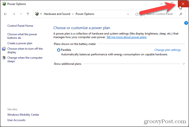 Sluit het scherm Energiebeheer in het Configuratiescherm in Windows 11