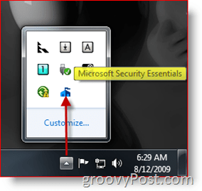 Taakbalkpictogram / lancering van Microsoft Security Essentials