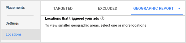 Geografisch rapporttabblad van Google Adwords