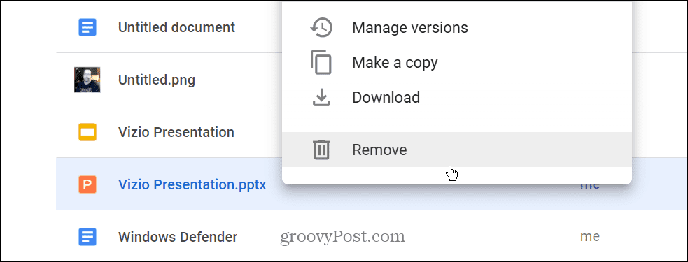 Verwijder het PPTX-bestand van Google Drive
