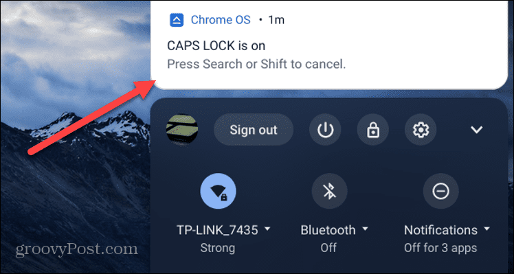 Chromebook ingeschakeld met Caps Lock