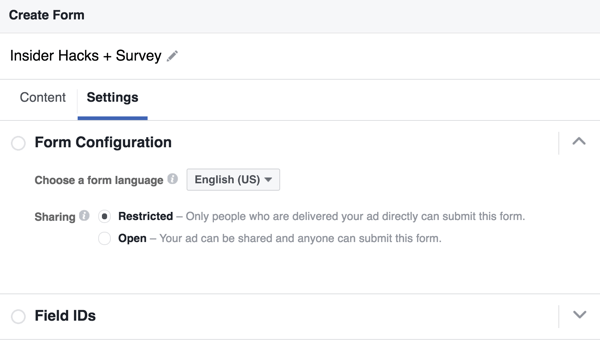 U kunt een taal selecteren voor uw Facebook-leadformulier.