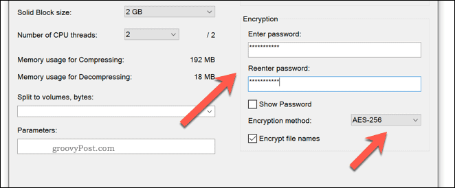 Versleutelingsmethoden voor een 7zip-archiefbestand in Windows 10