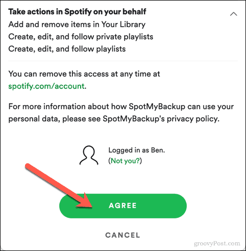 SpotMyBackup-toegang tot Spotify goedkeuren