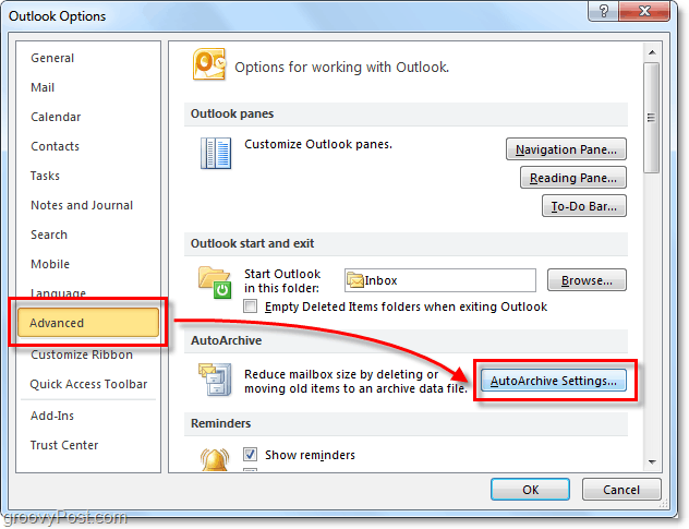 Geavanceerde instellingen voor automatisch archiveren in Outlook 2010