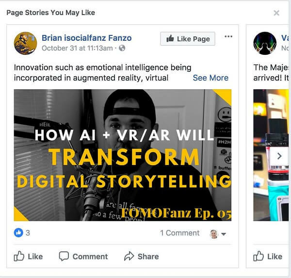 Facebook raadt "Page Stories You May Like" aan tussen berichten in je nieuwsfeed.