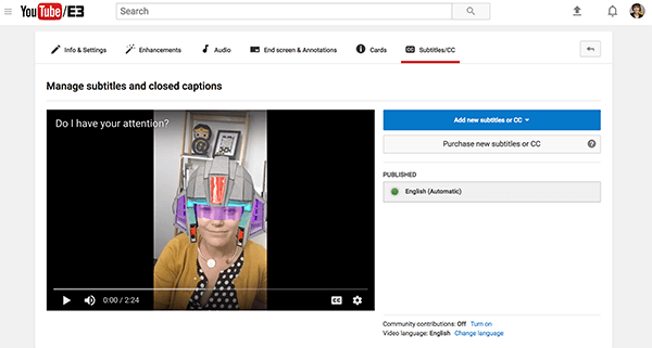 Beschikbare ondertitelingsbestanden voor uw YouTube-video zijn te vinden onder de sectie Gepubliceerd.
