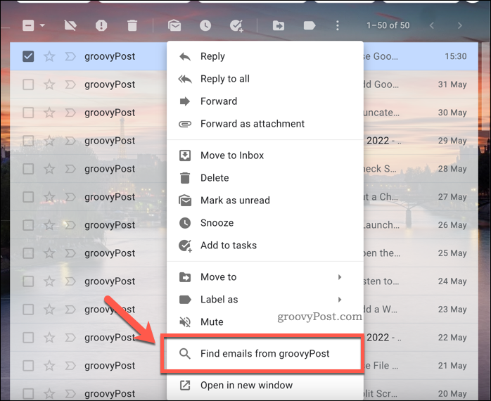 Gmail Zoek e-mails via opties