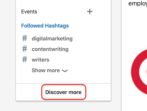 LinkedIn-hashtags-sectie op de startpagina