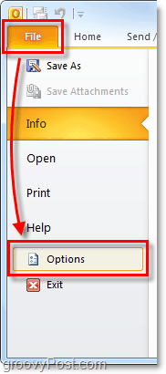 Bestand> Opties in Outlook 2010