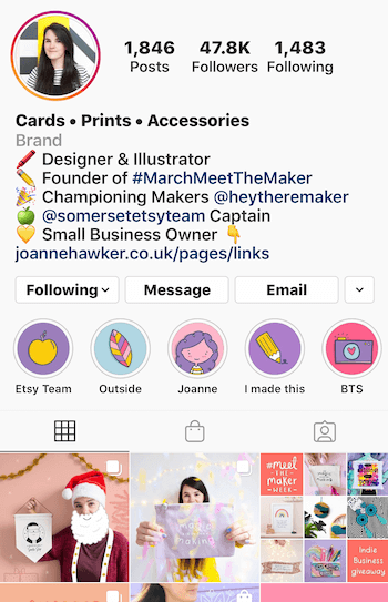 voorbeeld van Instagram-bio met zakelijke accounts met emoji's