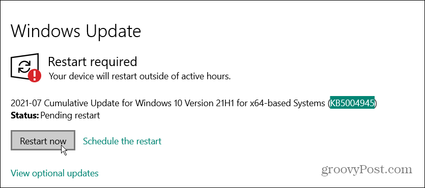 herstart Windows 10 Noodupdate