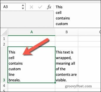 Tekst omwikkelen in Excel met behulp van regeleinden.