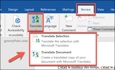Opties voor het vertalen van een Word-document