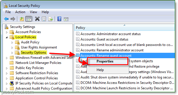 hoe u de accountnaam van het gastaccount in Windows 7 kunt wijzigen via het lokale beveiligingsbeleid