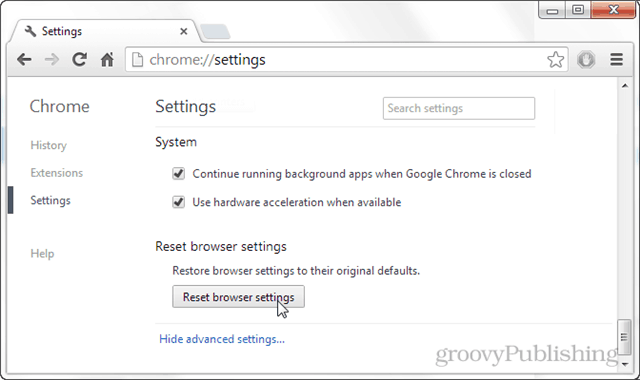 reset browserinstellingen