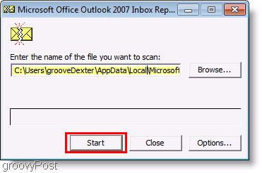 Schermafbeelding - Outlook 2007 ScanPST-reparatiebestand