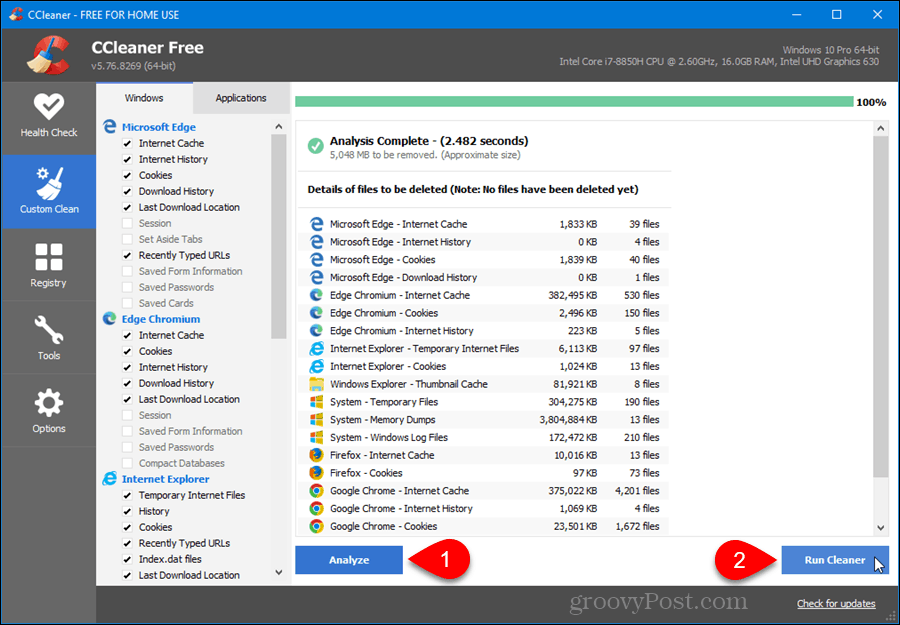 Aangepast opschonen in CCleaner