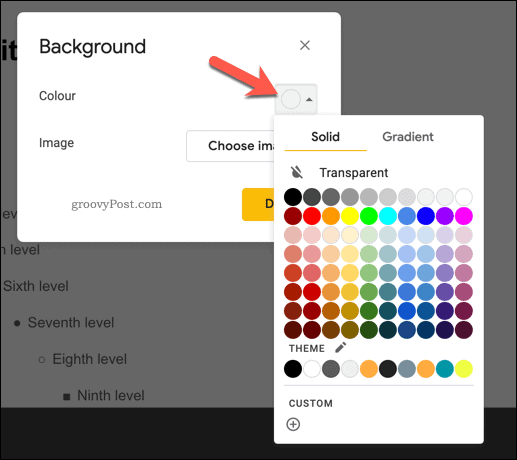 Een achtergrondkleur toevoegen aan een basisdia in Google Presentaties