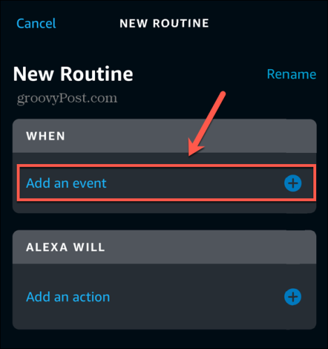 Alexa-app voegt evenement toe