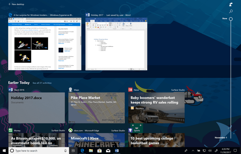 Windows 10-tijdlijnheld