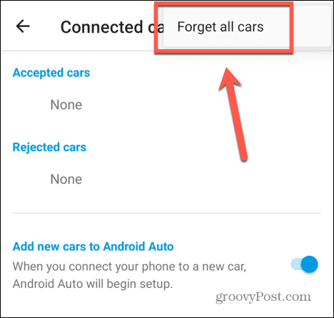android auto vergeet alle auto's