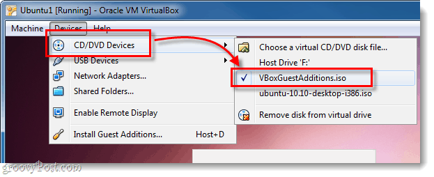 ubuntu dvd cd-apparaat selecteer vboxguestadditions.iso