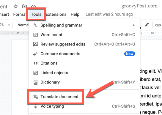 Vertaal een document in Google Documenten