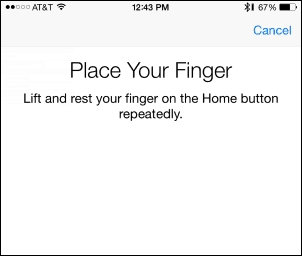 Plaats uw vinger - voeg vingerafdruk toe aan Touch ID