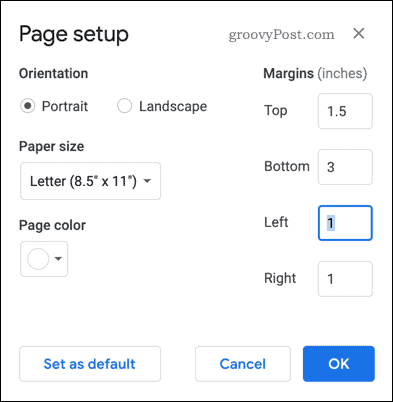 Pagina-instelling in Google Documenten