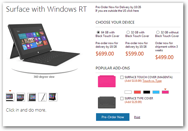 Microsoft kondigt Surface RT Tablet-prijzen aan, beschikbaar voor pre-order