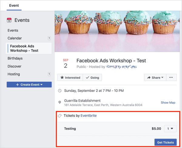 Zo ziet de Facebook-evenementenpagina er voor jou als admin uit.