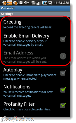 yap voicemail instellingenmenu