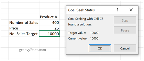 Een voorbeeld van de tool Doel zoeken in Excel
