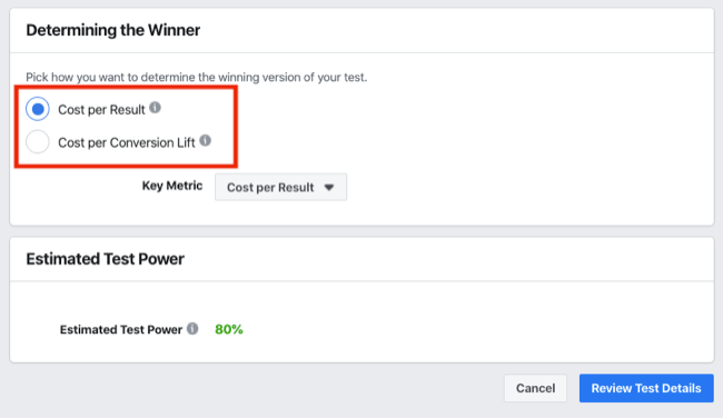 Het bepalen van het winnaargedeelte van de A / B-test voor Facebook-experimenten