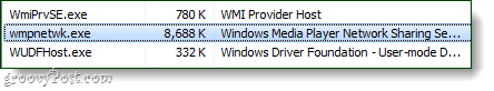 windows media player netwerkshare-service in taakbeheer