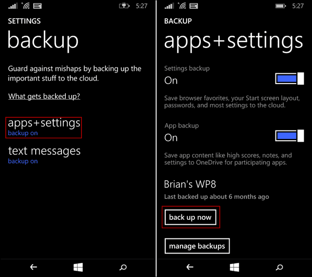 maak een back-up van Windows Phone